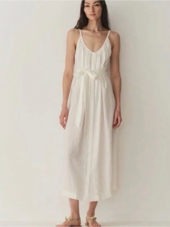Doen Dresses & Skirts - Doen white linen nevita button dress small
